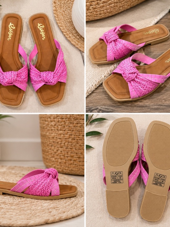 Sugar Shoes - Sugar Pink Braided Knot Slide Sandals for Women